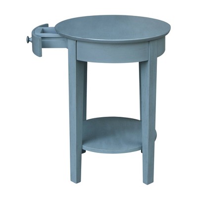 Ocean Blue Round Wooden Accent Table with Storage