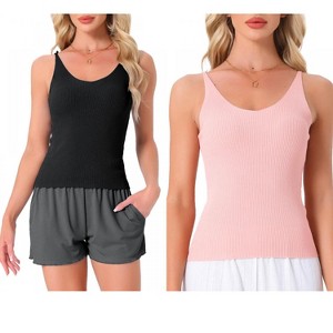 INSPIRE CHIC Womens 2 Pcs Loungewear Soft Cami Sleepshirts Pajama Shorts Sleeveless V-neck Tops - 1 of 4