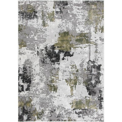 Grey and Green Abstract Hand-knotted 4' x 6' Area Rug
