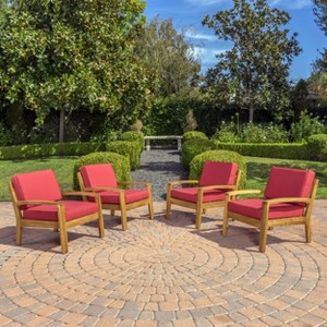 Christopher Knight Home Grenada Outdoor Acacia Wood Club Chairs with Cushion (Set of 4) - 1 of 4
