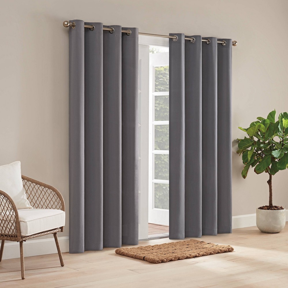 Photos - Curtains & Drapes 84"x52" Hampton Solid Outdoor Room Darkening Curtain Panel Charcoal - Wave
