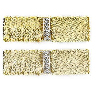 Elerevyo Women's Sequins Decor Metal Interlocking Buckles Elastic Waist Belt 2 Pcs - 1 of 4