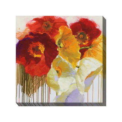 Cottage Garden West of The Wind BOLDFACED Red, Yellow, White 24 x 24 Inch Waterproof Gallery Wrapped Canvas, Outdoor Garden, Yard, Patio All Weather