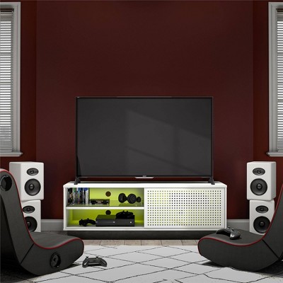 Contemporary White Gamer TV Stand with LED & Wire Management