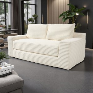 Memory Foam Corduroy L-Shaped Sofa with 2-in-1 Convertible Design - 1 of 4