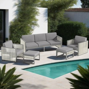 Bestier Patio Furniture Set, 5PCS Wicker Conversation Set for Backyard, Outdoor Couch Set with 4.5" Thick Cushion and Ottoman, Garden - 1 of 4