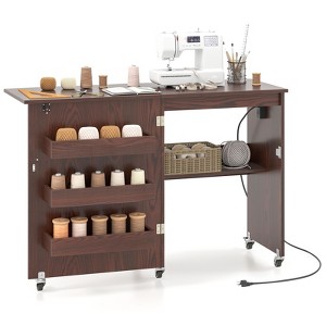 Tangkula Sewing Machine Table with Charging Station Folding Sewing Cabinet w/Lockable Casters - 1 of 4