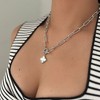 Adornia Silver Plated Flower White Mother of Pearl Paper Clip Chain Toggle Necklace - 2 of 4