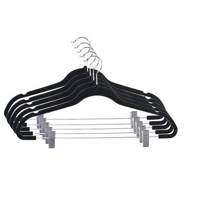 Home Basics Velvet Hanger With Clips, (Pack of 5), Black