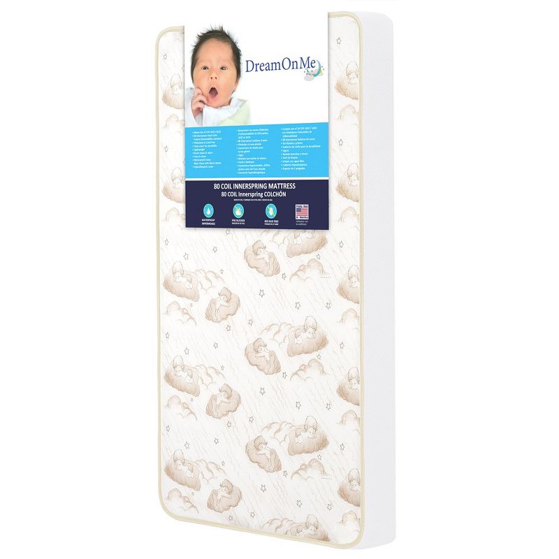 Dream On Me 2-In-1 Breathable Twilight 5" Spring Coil Crib and Toddler Bed Mattress with Reversible Design, White/Brown, 1 of 7