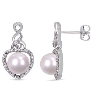 EVERLY JEWELRY |  Sterling Silver 1/10 CT Diamond TW 7 - 7.5 MM Cultured Freshwater Pearl Fashion Post Earrings - 1 of 4