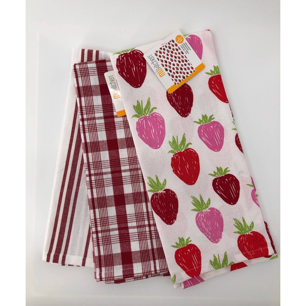 Photos - Towel 3pk Designer Strawberry Print  - MU Kitchen