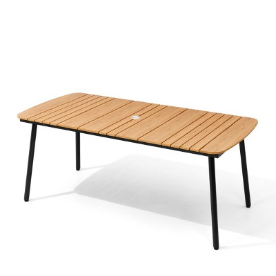 Pellebant 1.8m Patio Dining Table 4-6 People Durable WPC Tabletop Aluminum Frame Indoor/Outdoor Dining Table for Backyards Poolside Gardens