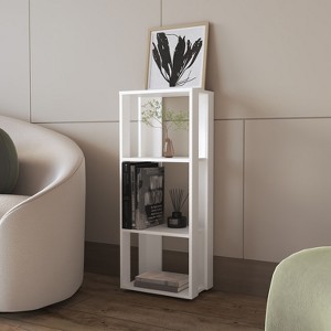 TOAOTBNBO Display Bookcase with 3 Open Compartments, Small Bookshelf Storage Organizer for Tight Space, Freestanding Book Shelf for Bedroom, White - 1 of 4