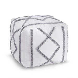 Sweet Jojo Designs Fabric Ottoman Pouf Cover Unstuffed Boho Fringe White and Grey - Insert Not Included - 1 of 4