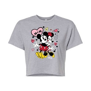 Women's - Disney - Mickey Minnie Heart Cropped Graphic T-Shirt - 1 of 4