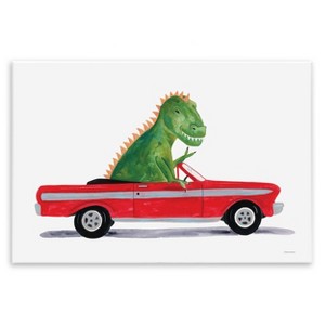 Stupell Industries 20"x16" Kids' Dinosaur Monster Sports Car Wall Art Unframed - 1 of 4