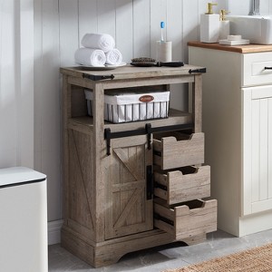 OKD Bathroom Floor Cabinets with Sliding Barn Door & 3 Drawers - 1 of 4