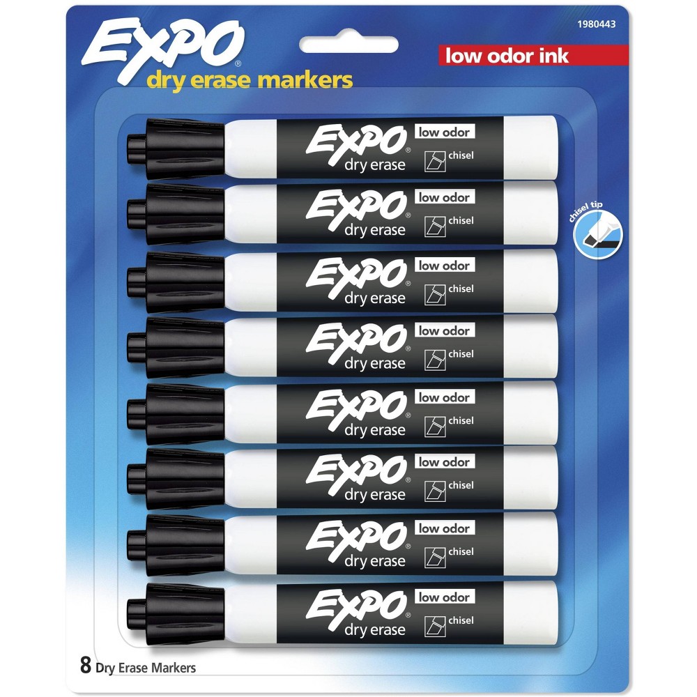 Expo Low Odor Dry Erase Markers  Chisel Tip  Black  8 Count