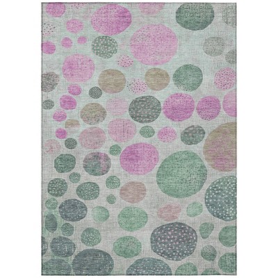 Sage And Pink Geometric Washable Indoor Outdoor Area Rug