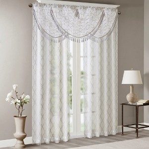 MAYEERTY 38x46" Diamond Sheer Embroidered Waterfall Valance White/Grey - 1 of 4