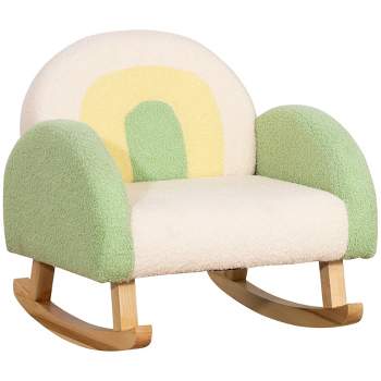 Qaba Kids Sofa, Rocking Toddler Sofa Chair with Solid Wooden Frame, Faux Lamb Fleece Fabric for Nursery, Kindergarten, Playroom, Bedroom