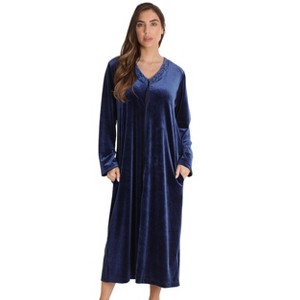 Just Love Stretch Velour Embroidered Zipper Lounger Robe for Women with Pockets - 1 of 4