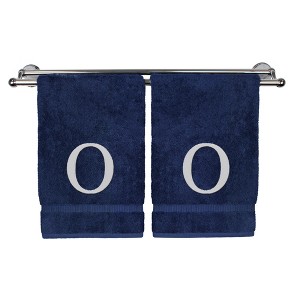 BC BARE COTTON Monogrammed Hand Towel, 100% Turkish Cotton - Set of 2 - Navy - White Block - 1 of 4