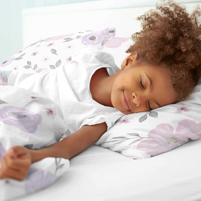 Sweet Jojo Designs Girl Full/Queen Comforter Bedding Set Watercolor Floral Purple Pink and Grey 3pc. — фото 4