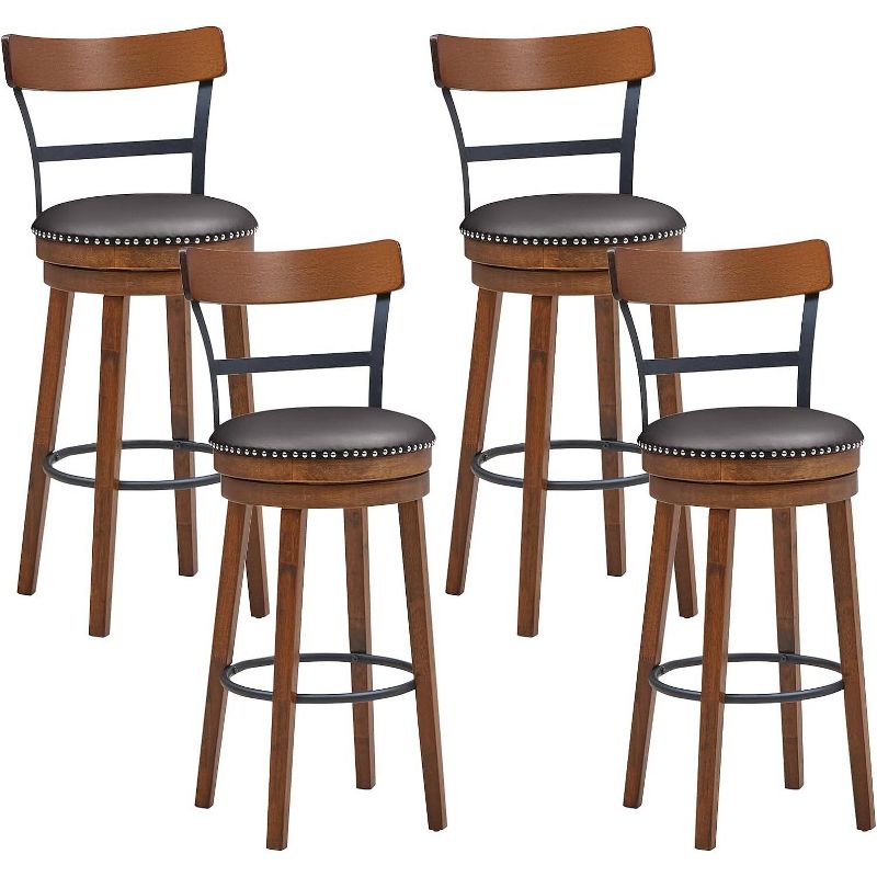 Tangkula Set of 4 Swivel Barstools with Leather Padded Cushion Classical Rivet & Back 30.5" Vintage Counter Height Bar Chair, 1 of 9
