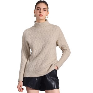 Allegra K Women's Long Sleeve Ribbed Stretch Winter Pullover Outwear High Neck Sweater - 1 of 4