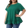 Women's Plus Size Crew Neck Short Sleeve Layered Hem Casual Summer Flowy Blouse - Agnes Orinda 4X Green - 3 of 4