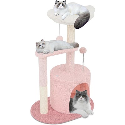 Small Cat Tree Condo with Sisal Scratching Post, 33 Inch Modern Cute Flower Cat Tree Tower with Cozy Perch Toy Ball