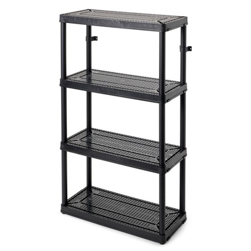 Gracious Living 4 Shelf Fixed Height Ventilated Medium Duty Shelving Unit +  4 10-Gallon Storage Bins & Lids for Home, Garage, or Basement, Black