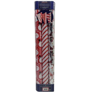 Double-Sided Holiday Gift Wrap Paper 180 Sq Ft 3-Pack Red/Stripe/Silver - 1 of 2