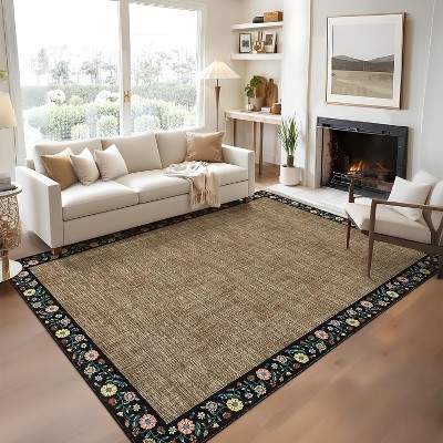 Washable Floral Rugs for Bedroom & Living Room - Non-Slip Low Pile Modern Farmhouse Throw Carpet