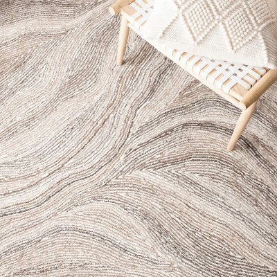 Ivory and Brown Hand-Tufted Wool 8' x 10' Rug
