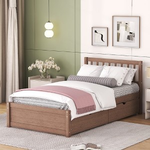 Modern Twin Size Platform Bed With 2 Drawers, Headboard And Footboard Wood Slats Support, No Box Spring Needed - 1 of 4