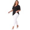 Women's Plus Size Summer V Neck Short Sleeve Elegant Lace Ribbed Knit Tunic Blouse - Agnes Orinda - 3 of 4