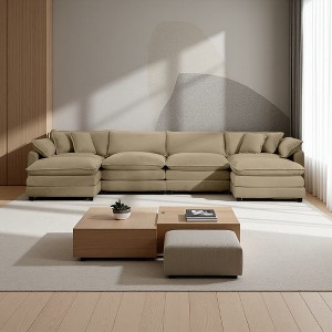 4-Seater Corduroy Sofa with Footstools & Pillows - 1 of 4