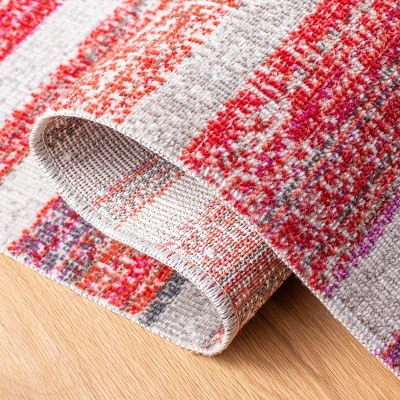 Square Red and Ivory Boho-Chic Synthetic Indoor/Outdoor Rug - 6' 7"
