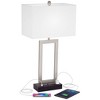 360 Lighting Todd 30" Tall Large Modern End Table Lamps Set of 2 USB Port AC Power Outlet Silver Brushed Nickel Finish Metal Living Room Charging - 3 of 4