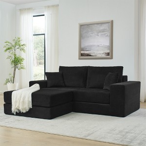 Modular Corduroy L-Shape Sectional Sofa with Removable Ottoman and Deep Seat Sleeper Couch - 1 of 4