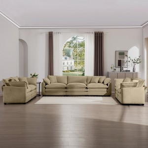 2-Piece Corduroy Fabric Modern Living Room Sofa Set with 2-Seater and 3-Seater, Large Deep Seat, Recliner, and 8 Cushion Upholstery - 1 of 4