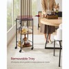 3-Tier Kitchen Serving Cart with Removable Tray, 11.8" x 13.7" x 33.9", Rustic Brown & Black, Wheels with Brakes & Leveling Feet. - 3 of 4