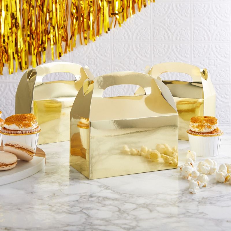 Juvale 24-Pack Treat Boxes - Candy Gable Boxes for Party Favors, Birthday, Wedding, Baby Shower (Gold, 6.2x3.5x3.6 In), 2 of 9