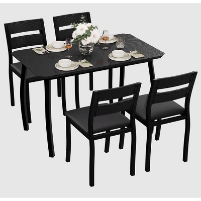 Dining Table Set for 4, 5 Piece Metal Frame Kitchen Table and Chair Set, Chamfer Design Space-Saving Dining Room Furniture