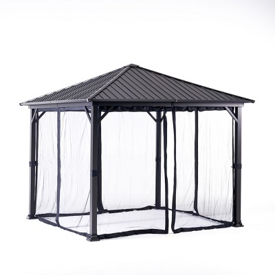 GDFStudio Warrin Outdoor 10' x 10' Aluminum Hardtop Gazebo with Netting