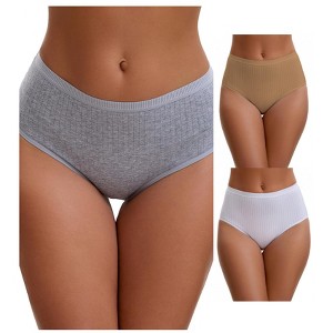INSPIRE CHIC Women's Cotton High Waist Briefs Breathable Underwear, Available in Plus Size 3 Packs - 1 of 4