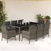 vidaXL 9 Piece Patio Dining Set - Gray Poly Rattan, Cushions, Tempered Glass Table, Outdoor/Balcony/Garden/Backyard Furniture - 2 of 4